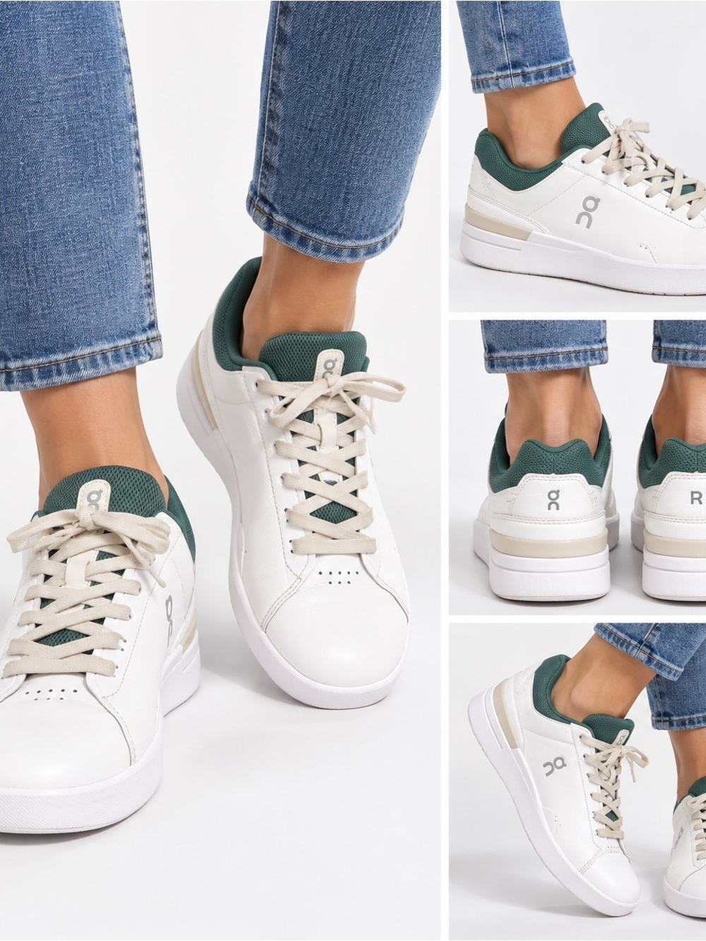 On Running Cloud The Rodger White & Green Women's Low-Top Sneakers size 10